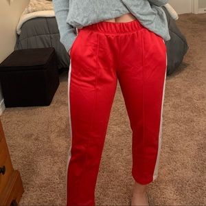 Red silky sweats